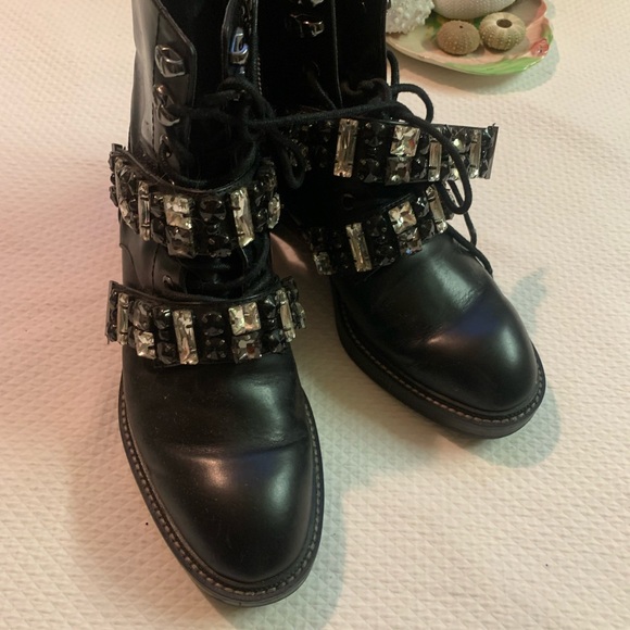 ZARA Leather Embellished Biker Boots SZ aus 5 as new biker goth dress style Rare - Picture 13 of 16